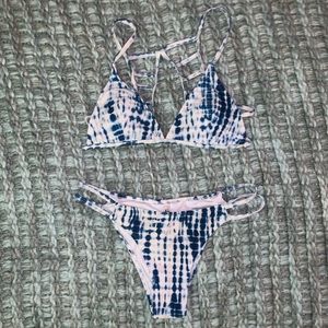 Strappy Blue/White Tie-Dye Bikini